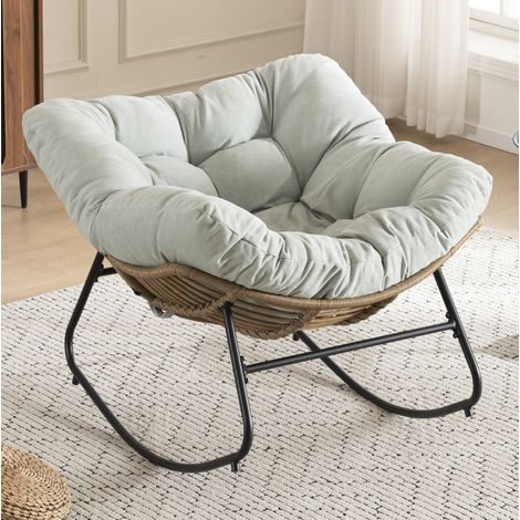 Poltrona a dondolo in ciniglia, poltrona d'appoggio, 102 x 98 x 77 cm, azzurro chiaro, OKWISH (1/5)