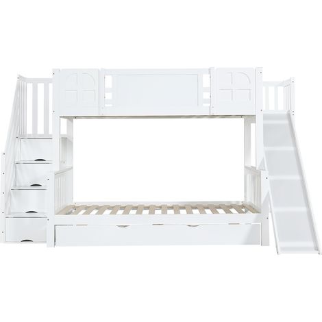 Letto a castello per bambini con scivolo, finestre e scale contenitore, bianco, 90x200 (1/5)