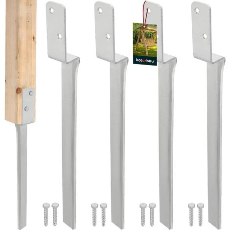 Support Poteau Enfoncer - Lot de 4 - Acier Galvanisé - Ancrage Sol L-Forme - Pour Balançoire Portique Jardin - 50,5 cm Argent (1/5)