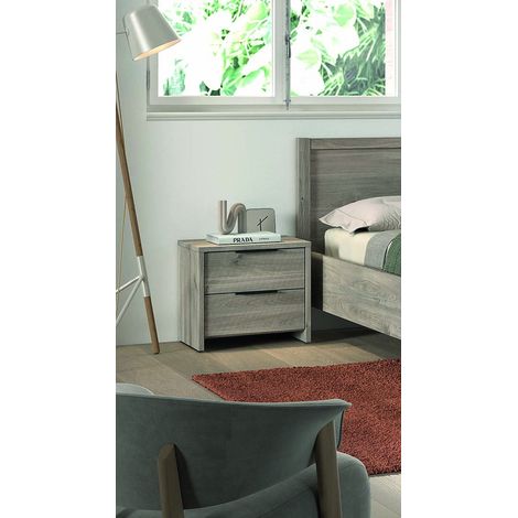 Chevet contemporain 2 tiroirs chêne gris Gladys (1/5)