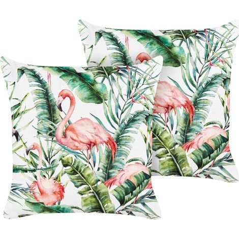Conjunto de 2 cojines de jardín almohada de exterior 45 x45 cm poliéster motivo flamencos multicolor Ellera