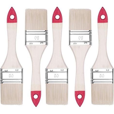 5 Piece Flat Paint Brush Set, 2 Inch Wide - 5 Pieces, Wooden Handle Paint Brush Set, 5 Brushes, 30 Series, A0200-300520 (1/4)
