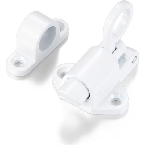 Cerradura automática de resorte con pestillo y cerrojo de aluminio, apta para puertas correderas (blanca, 1 unidad). (1/5)
