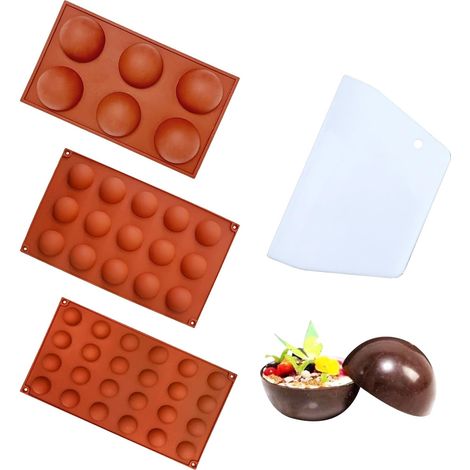 Mini Moule Silicone 6/15/24 Cavité 4 Pièces Moule Chocolat Silicone Semi-circulaire Moule Cupcake Silicone Parfait pour les Bombes de Chocolat Chaud Gâteaux la Gelée,Demi-cercle,Demi-cercle (1/5)