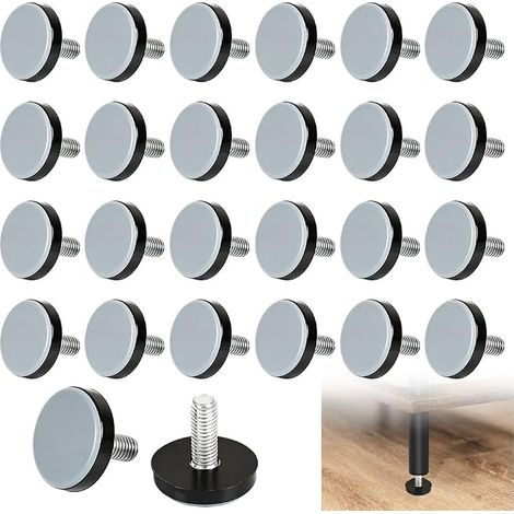 24 PCS Patins en PTFE avec Filetage M6 Ø20 mm, Patins en Téflon avec Filetage Rond, Ronds Patins de Vérin avec Vis Poussoir, Glisse Silencieuse et Protection du Sol pour Chaises Tables Meubles (1/5)