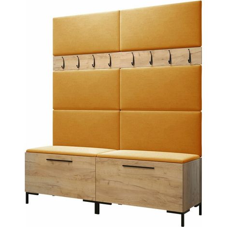 Meuble d'entrée Nomal II, Craft chêne, 196x168x46cm, Stratifié, Tissu, Murale, À poser (1/5)