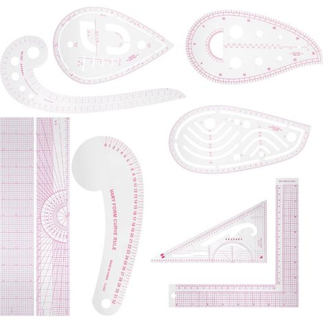 Set mit 9 Mehrzweck-Nählinealen, gebogenen und geraden Schablonen für Schneider. (1/5)
