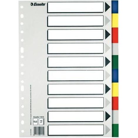 Esselte 11610 lengüeta de índice Separador en blanco con pestaña Cartón, Polipropileno (PP) Multicolor