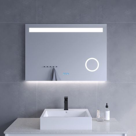 LED Badspiegel mit Beleuchtung Wandspiegel Bluetooth 100 x 70 cm Kosmetikspiegel Schminkspiegel Touch Schalter Dimmbar für Wandschalter Spiegelheizung Kaltweiß 6400K (1/5)