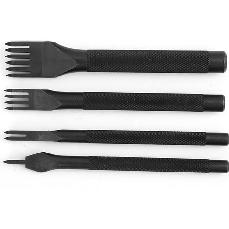 Kit de 4 alênes à cuir pointe fourchue, outil DIY maroquinerie, finition noire électroplaquée, espacement 3mm (1/5)