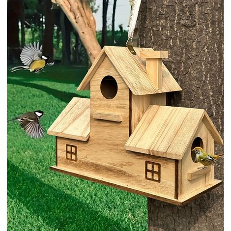 Nichoir rustique en bois pour décoration de jardin, pour attirer une variété d'oiseaux, 30 x 13 x 23 cm (1/5)
