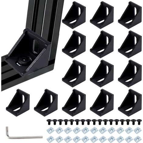 Lot de 15 supports d'angle d'extrusion en aluminium 4040, connecteur profilé noir avec 30 écrous en T en fer, 30 vis et clés hexagonales en acier pour accessoires de rail (1/5)