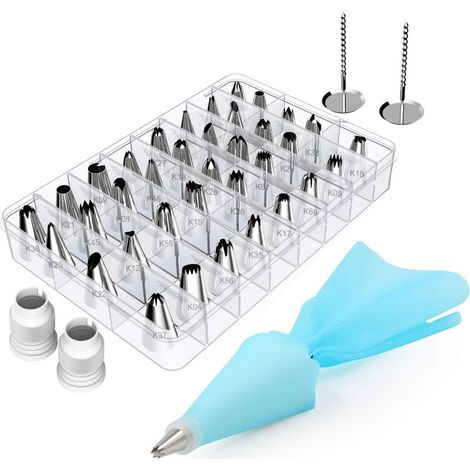 Kit de décoration de gâteaux 42 pièces comprenant 36 douilles numérotées, 2 poches à douille en silicone, 2 clous à fleurs, 2 adaptateurs en plastique réutilisables. Idéal pour la décoration de cupcak (1/5)