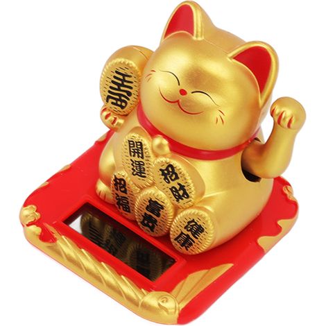 Chat porte-bonheur solaire, symbole de richesse et de chance, statuette décorative pour la maison ou la voiture, avec des caractères chinois et un motif champagne.