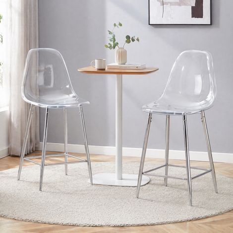 Tabourets de bar transparents, lot de 2, structure métallique argentée, 101,6 cm, OKMYHOME (1/5)