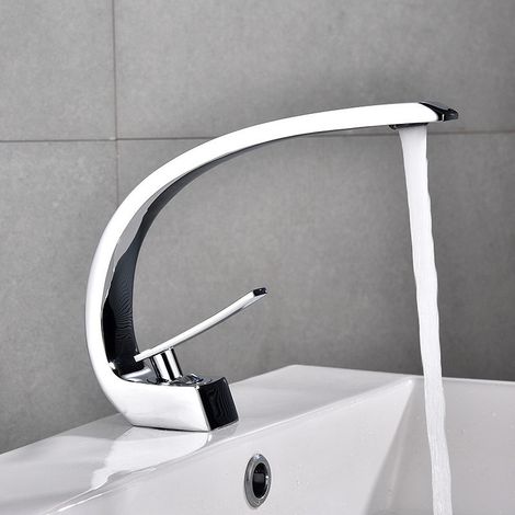 Einloch-Waschtischarmatur, elegante Waschtischarmatur, verchromtes Messing, einzigartiges Design, Badezimmer-Waschtischarmatur.