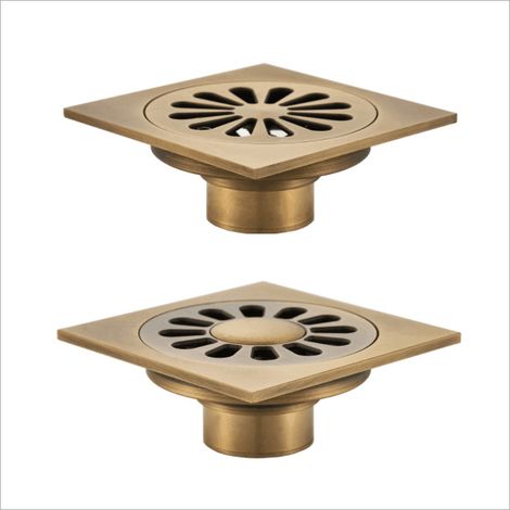 Sollbry 2 pièces Drain de Plancher de Douche carré, Ensemble de Drain de Plancher de Style européen Antique cuivre Drain de Douche Salle de Bain Toilette (1/5)