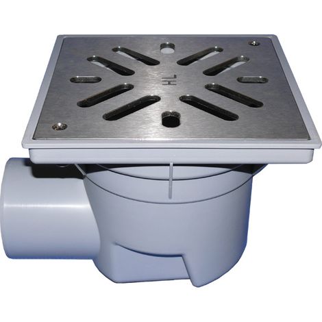 Scarico orizzontale 'Perfekt' DN110, portagriglia plastica 244x244mm, griglia inox 226x226mm, raccoglisporco, dispositivo antiod