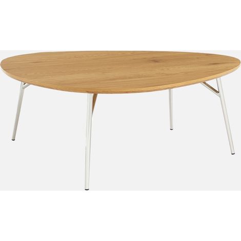Mesa de centro ovalada patas cromadas y efecto madera (1/5)