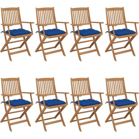 Lot de 8 Chaises de jardin pliables - Chaises d'extérieur pour terrasse/jardin avec coussins Bois d'acacia BV268835 - BonneVie (1/5)