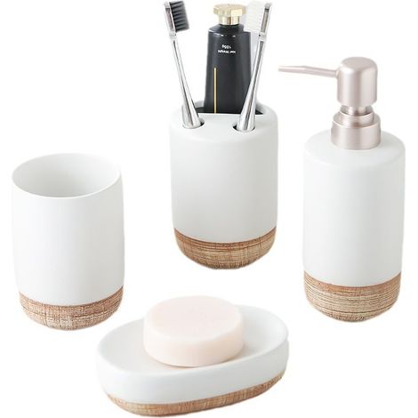 Ensemble d'accessoires de salle, beigeblanc, céramique lot de 4 (1/5)