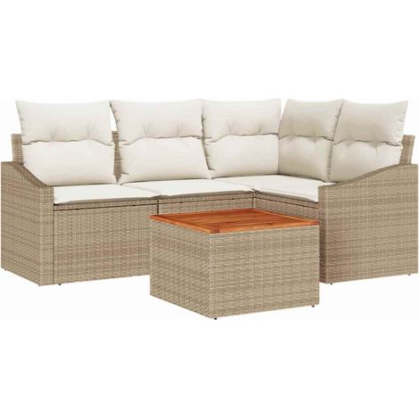 Garden Sofa Set with Cushion 5 pcs Beige Poly Rattan vidaXL (1/5)
