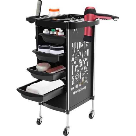 Chariot de Salon, Construction en Plastique Durable, Rangement Gain de Place, noir (1/5)