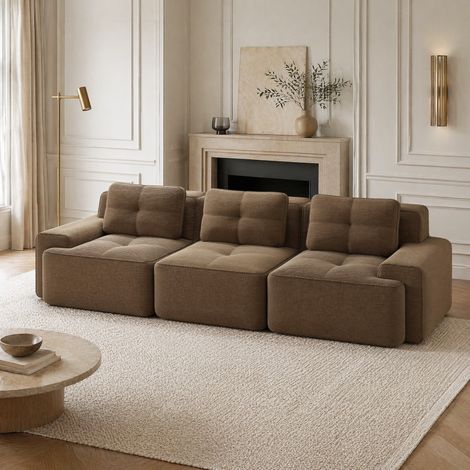 Divano modulare 3 posti 293x104x69 cm in tessuto, marrone, senza montaggio, per salotto – MEUBLIV (1/5)