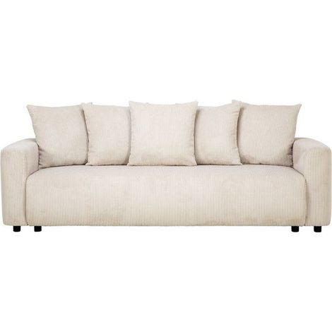 Schlafsofa mit Stauraum PHARELL 2 3 Sitzplätze gerippter Samt Perle L228 x B97 x H88 cm (1/5)