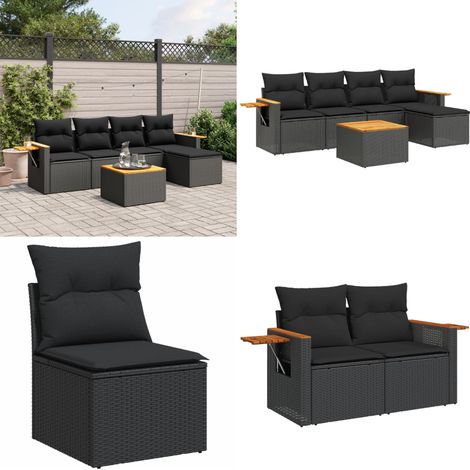 Salon de jardin 6 pcs avec coussins noir résine tressée - Ensemble Salon De Jardin - Meuble Extérieur - Jardin Design - Mobilier Résistant Aux Intempéries - Chaise Pliante - Home & Living (1/5)