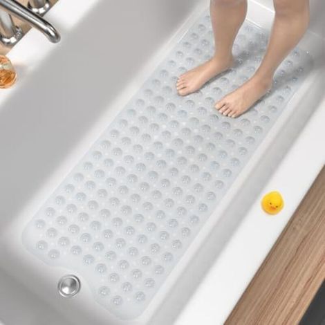 Tapis de Baignoire Antidérapant, 101 x 40cm Très Long Tapis de Douche Antiderapant, Résistant aux Moisissures & Lavable en Machine Tapis de Bain sans BPA, Transparent