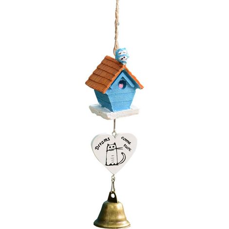 Carillon éolien en résine « Maison bleue », carillon éolien chat de dessin animé pour la décoration de chambre, lampe suspendue pour balcon ou voiture, cadeau d'anniversaire original, hauteur totale 3 (1/2)