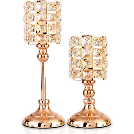2 bougeoirs cylindriques en cristal doré pour bougies chauffe-plat, bougeoirs en métal (1/5)