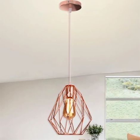 U-Do Vintage Lustre Cage en Fer Or Rose E27 Suspension Luminaire Ajustable Lampe Créatif pour Salon Chambre (1/4)