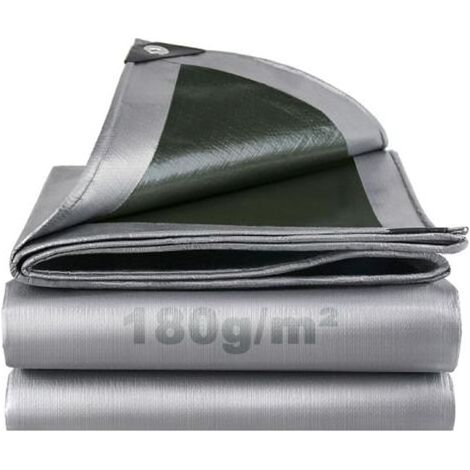 Bâche de Protection Exterieur avec Oeillets, 3x5m 180 g/m² PE Bâche Voiture Piscine, Imperméable Résistante aux Déchirures UV Intempéries, Bâche Multi-Usage pour Meubles de Jardin, (Vert Argenté) (1/5)