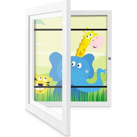 Cornice portafoto formato A4 per disegni di bambini, realizzata in MDF ecologico, cornice portafoto collage formato A4 per bambini, realizzata in legno