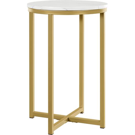 Yaheetech – Table basse ronde en MDF effet marbre – Cadre métal doré – Dimensions 40,5 x 40,5 x 61 cm – Capacité 25 kg – Pour espaces restreints