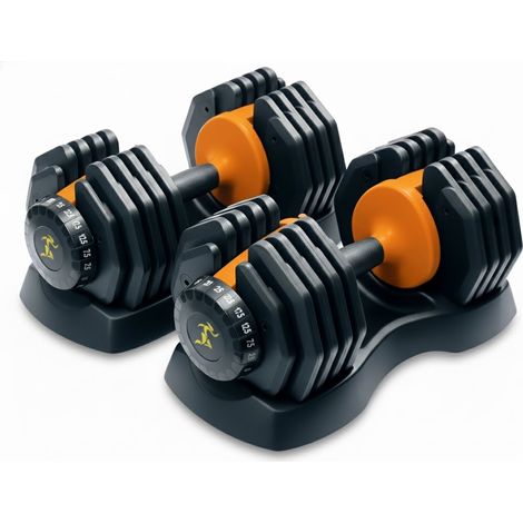Strongology Home Fitness Black and Orange Adjustable Smart Dumbbells from 2.5kg upto 25kg Training Weights (1/5)
