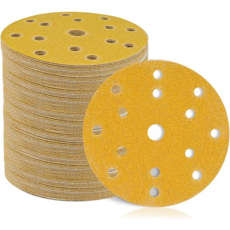Schleifscheiben 150mm Klett 15 Loch 50er P120 P400 Gelb Körnung (1/5)