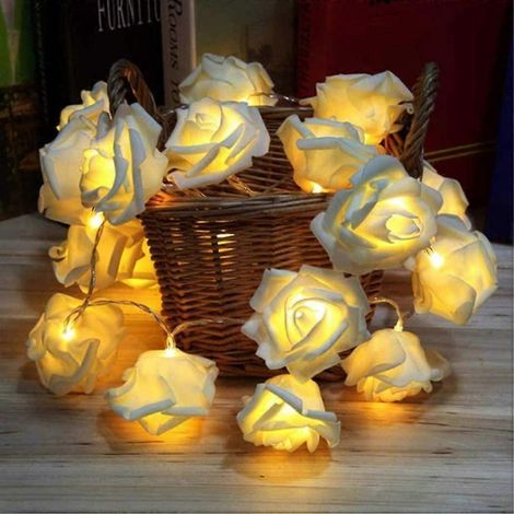 LED-Rosen-Lichterkette mit Batteriebetrieb für Hochzeiten, Partys, Geburtstage, festliche Dekorationen im Innen- und Außenbereich. Große Rosen mit 6 cm Durchmesser (5 Fuß), 10 LEDs, weiße Rosen.