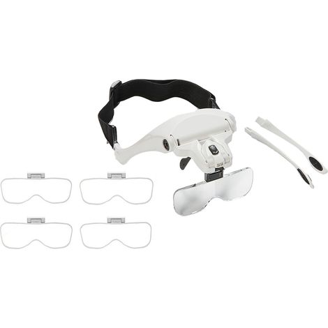 Kopfbandlupe mit 5 Linsen, doppelter LED-Beleuchtung, Kopfhalterung, Vergrößerungsglas für Reparaturen und Bastelarbeiten (1/5)