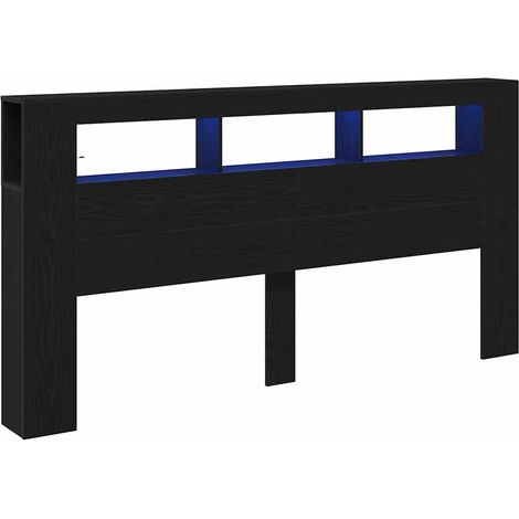 Tête de lit,Panneau décoratif LED avec étagère Chêne noir 200 x 18.5 x 103.5 cm CFW7803767 (1/5)