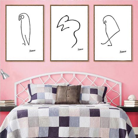 Tableau en un seul trait, 2 affiches sur toile imprimées, dessin abstrait simple aux lignes noires, décoration pour la maison, le salon, la chambre, le bureau et la chambre d'enfant. (1/4)