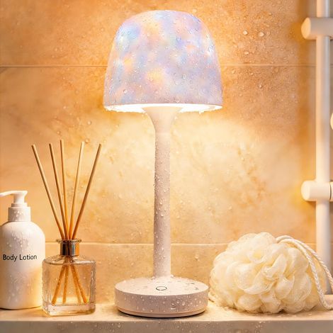 Wasserdichte Duschlampen-Sets mit 16-Farben-Ozeanwellenprojektor, wiederaufladbarem LED-Licht mit Fernbedienung und Touch-Steuerung, 3 Weißlichtmodi, USB-C-Anschluss für Badezimmer, Schlafzimmer und S (1/5)