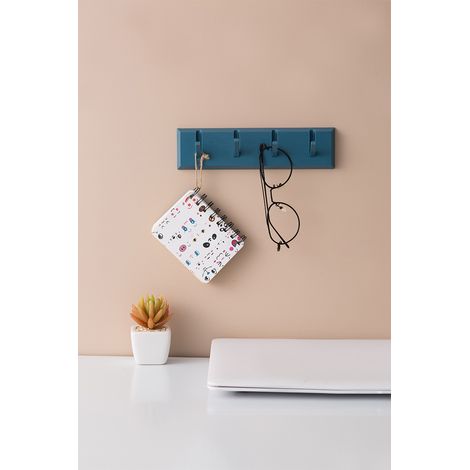 Een creatieve zelfklevende haak met perforatiegat- geschikt voor naadloze opberging in keukens en badkamers-plastic wandhaak-blauw (1/5)
