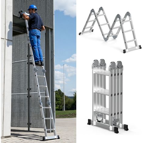 Randaco Escalera articulada de aluminio 4x3 peldaños, escalera multifunción plegable, 150 kg, hogar y jardín (1/5)