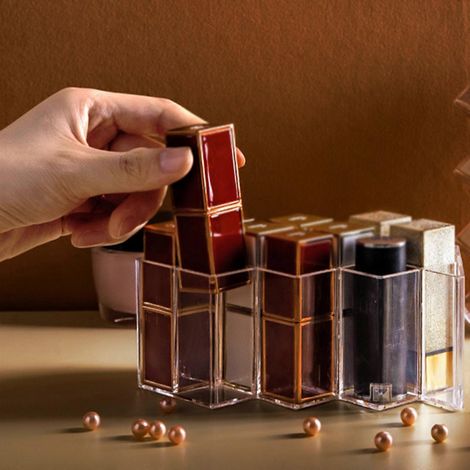 Présentoir à maquillage en acrylique à 10 compartiments pour rouges à lèvres et gloss. (1/4)