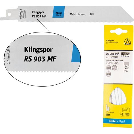 Klingspor RS 903 MF Säbelsägeblätter, 150 x 19 x 0,9 mm Nutzlänge 130Bi-Metall, gefräst, geschränkt , 18 Zähne pro Zoll, SB-verpackt im Karton