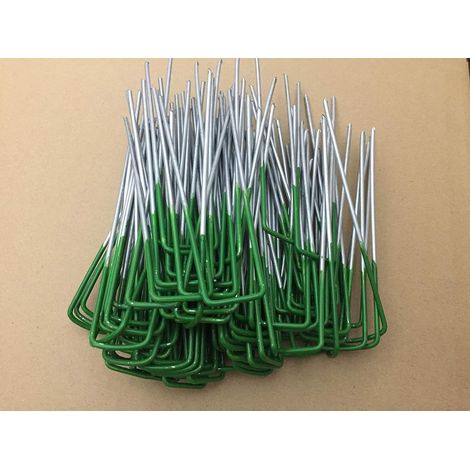 Lot de 200 agrafes en métal galvanisé pour gazon artificiel, demi-vert, en forme de U (1/3)