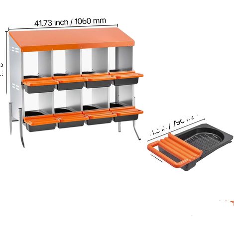 Nido per galline, struttura resistente, facile raccolta delle uova, 8 scomparti, 97 cm x 76-114 cm (1/2)